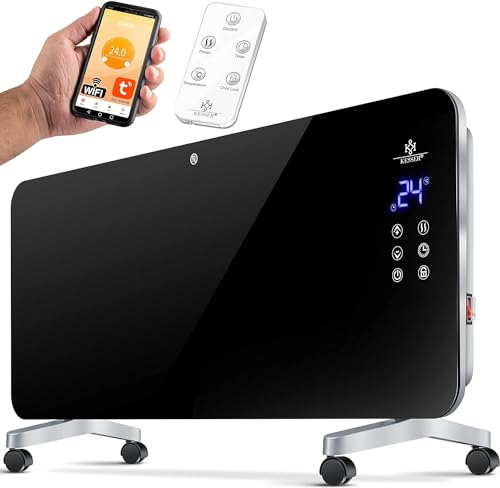 KESSER Calefacción eléctrica de vidrio convector calefacción eléctrica radiador (negro)