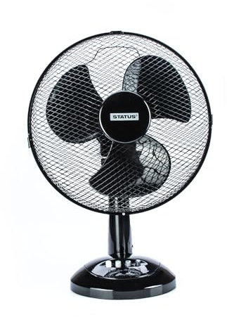 Status: 12 Inch Oscillating Black Portable Fan / 3 Speed Adjustable Angle Fan/Powerful Airflow for Heat Waves, Easy Mobility, for Any Room from Bedroom to Office / S12BDESKFAN1PKB