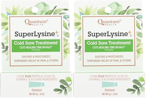 Quantum SuperLysine+ Cold Sore Treatment Ointment|Relieves Pain, Burning, and Itching|Cuts Healing Time in Half|0.25 Ounce (Pack of 2)