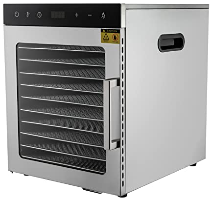 Déshydrateur alimentaire - 10 plateaux - En acier inoxydable - Pour sécher les fruits et légumes - Qualité commerciale - Pour jerky, herbe, viande, bœuf, fruits et légumes - Argent + noir - 800 W