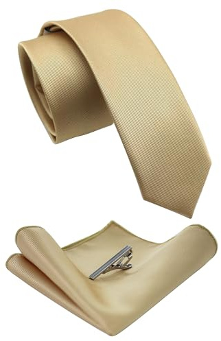 JEMYGINS smala män slips och näsduk slipsklämma set 6 cm, Champagne guld, M