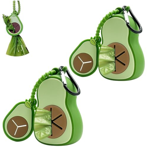 2 Stück Hundekotbeutelhalter-Set| Silikon Hundekotbeutelspender|Avocado-Kotbeutelspender für Hunde|verstellbare Silikonleinenbefestigung, Hundekotbeutelclip