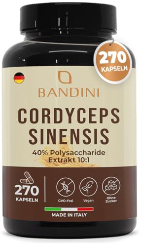 Bandini® Cordyceps Hochdosis-Kapseln | 270 Stück - 1950 mg täglich (Heilpilzextrakt 10:1 CS4) + 40% bioaktive Polysaccharide - 3 Weichkapseln/Tag für eine 3-monatige Versorgung