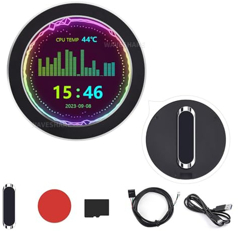 Monitor USB de 2,8 pulgadas, pantalla LCD AIO, CPU/GPU Cooler Screen 480 × 480, pantalla redonda con función de análisis de espectro musical, función para PC interior, pantalla ambiental RGB, interfaz