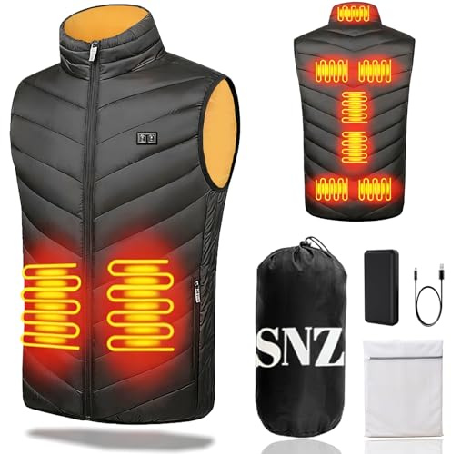 SNZ Uppvärmd väst med powerbank, elektrisk USB-uppvärmd jacka för män och kvinnor, värmejacka, uppvärmningsväst, kläder, värmeväst, dunväst, vinter, varm värmeväst för utomhus, camping, skidåkning,