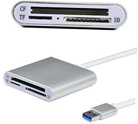 KONTONTY Lector USB 3.0 de Aluminio Plata para Tarjetas Micro y CF Transferencia Rápida Plug and Play Compatible Laptop y Tablet PC