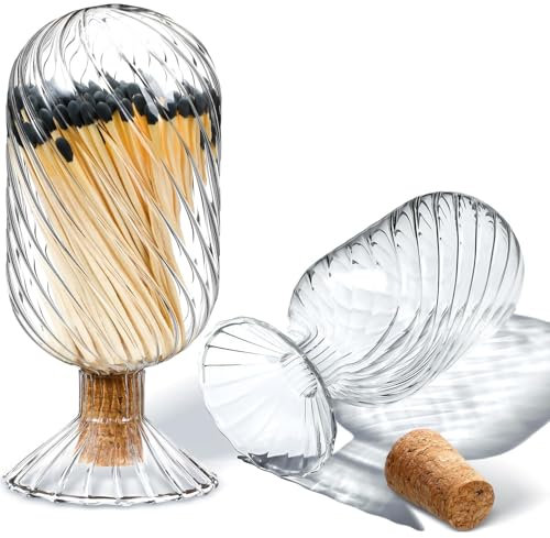 Ymnilian Bouteille D'allumette Cloche décorative en Verre en Forme d'hélice for Bougies de 4 Pouces, décoration Tendance for cheminée, allumettes Non incluses(2.95 x 6.1 inch)