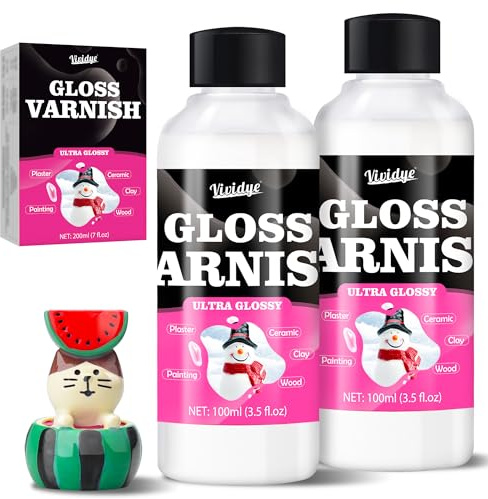 Barniz de arcilla de secado al aire, barniz de alto brillo de 7 onzas, esmalte de cerámica, sellador de arcilla transparente con pinceles para cerámica artesanal, pintura acrílica, madera, evita