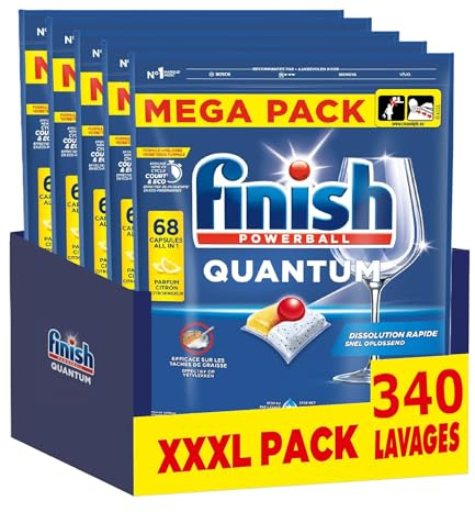 Finish Quantum Pastilles Lave-Vaisselle Citron - Elimine Les Taches Tenaces - 340 Tablettes Lave-Vaisselle
