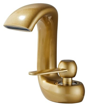 ZYCDP Bad Armatur Waschbecken Wasserfall, Mischbatterie Bad Messing Einhand Mattes Gold
