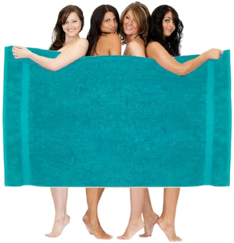 Super Jumbo badlakan extra stor storlek (150 x 200 cm) XXXL enormt badlakan 100 % egyptisk bomull ultramjuk stor badhandduk 600-GSM mycket absorberande kroppswrap strandhanddukar (blågrön/turkos)