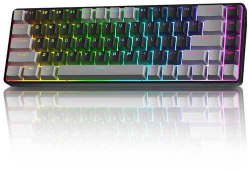 Clavier Gamer Mécanique sans Fil TMKB T68 - Tri-Mode (Bluetooth 5.0/2.4Ghz/USB-C), Rétroéclairage RGB 60% à 68 Touches (Disposition QWERTY), Switch Bleu - Gris/Noir