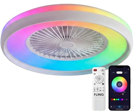 FLINQ LumiFan XL Smart Deckenventilator mit Beleuchtung – LED Deckenleuchte mit Ventilator, 16 Millionen Farben – Deckenlampe mit Ventilator fürs Schlafzimmer – Steuerbar per App oder Fernbedienung