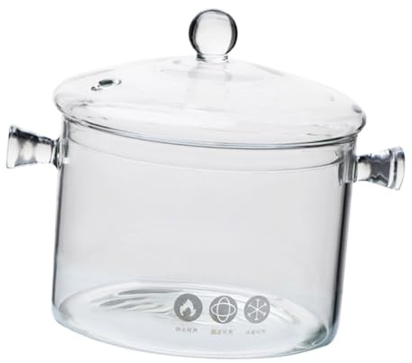 Healifty Pentola in Vetro Trasparente con Doppie Maniglie Resistente Calore Elevato per Cucina Casa Adatta per Zuppe Verdure e Pasta