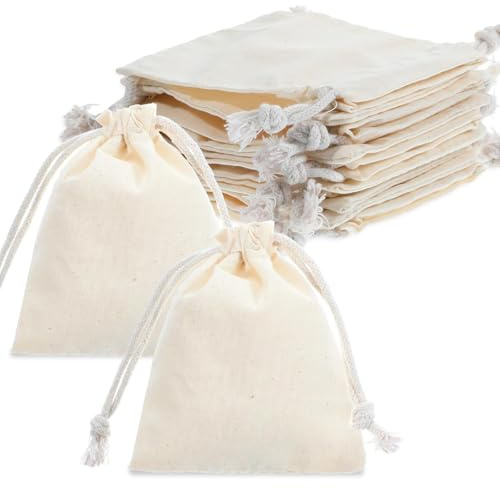 JYNVO 20 bolsitas con cordón (8 x 10 cm, 13 x 18 cm), reutilizables, de algodón, de tela, pequeñas, para regalo, para joyería, fiestas, cumpleaños, Navidad, bodas, manualidades (beige)