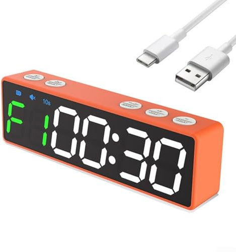 Yhenlovtt Reloj digital con temporizador digital, recargable, antideslumbrante, LED, cronómetro y batería magnética de 1500 mAh, reloj de entrenamiento de fitness de bolsillo con texto en inglés