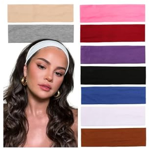 Muorruo 9er-Pack Stirnbänder für Damen und Herren, rutschfeste Schweißbänder, modische elastische Haarbänder für Frauen, weiche Haarbänder aus Baumwolle, dehnbares Stirnband für Yoga