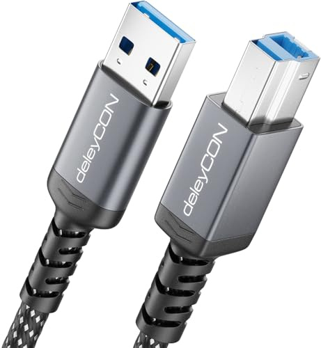 deleyCON 5m Câble USB 3.0 USB-A vers USB-B Câble Imprimante/données 5 Gbit/s pour Imprimante, Scanner, Disque Dur Externe, Station D’accueil, Moniteur, Upstream, Noir