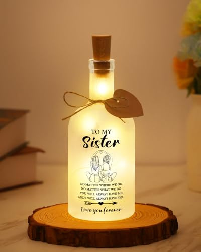 PRSTENLY Gifts for Sister, Sister Birthday Gifts from Sisters Friend LED Bottle Decorative Light Gift, Friendship Gift for Women Valentine's Day Wedding Present