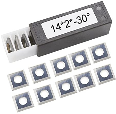 CNC-Hartmetall-Einsatzschneider, 10 Stück, 14 x 14 x 2 mm, 30 Grad, vierkantige quadratische runde Kanten für Holzdrehwerkzeug (10 Stück mit Schraube)