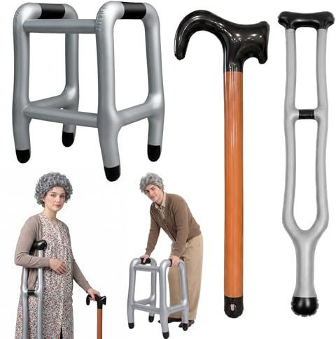 Aufblasbares Rollator Gehhilfe Gehstock Set, Oma Opa Kostüm Accessoires für Halloween Karneval JGA Cosplay Themenparty & Erwachsenen Rollenspiele Lustiges Zubehör (Ohne Luftpumpe)