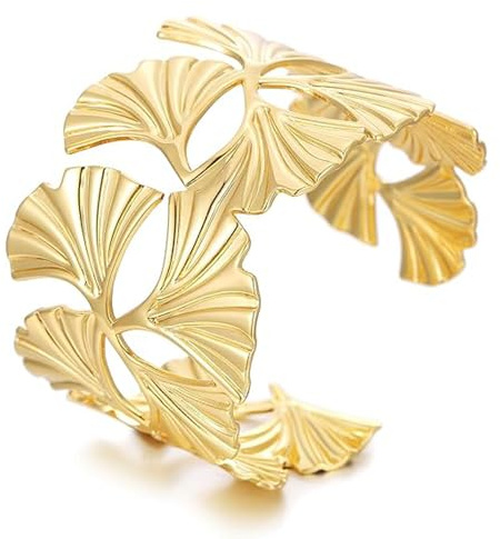 Uwiyo Bracelet à Manchette Femme Or, Bracelet Ouvert Or en Acier Inoxydable Manchette Large Bracelets Manchettes Bijoux Cadeau pour Femmes Filles (Or#3)