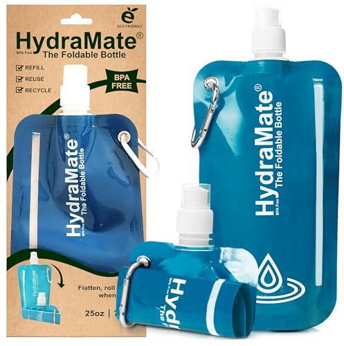SwimCell Gourde Souple Bouteille Pliable - Poche A Eau 750ml Légère Flexible Sans BPA. Bouteille De Voyage, Camping, Festival, Activités Extérieures. Réutilisable Durable. Mousqueton Inclus. Bleu