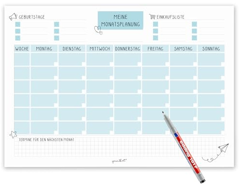 Magnetischer Monatsplaner Whiteboard blau undatiert I DIN A3 Wochen-Planer Tagesplaner Organizer Planung Überblick I abwischbar I dv_527
