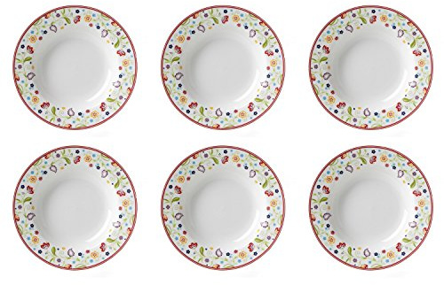 Ritzenhoff & Breker 'Doppio Shanti' Suppenteller mit Paisley-Muster, Ø 22cm, Porzellan, 018653, weiß/rot/grün (6er Pack)