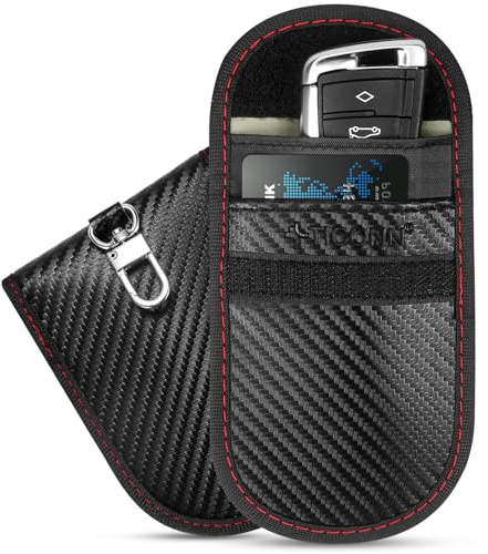 TICONN 2PK Faraday Bags for Car Keys Fob, 3.5''X5.0'' Faraday Cage Protector, Car RFID Signal Blocking, Anti-Theft Pouch Anti-Hacking Case Blocker (Carbon Fiber)