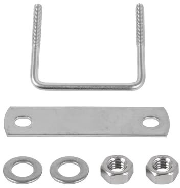 BQLZR 60 mm Innenbreite silberner Edelstahl M6 Gewinde U-Form Schraube mit rechteckigen Plattenmuttern und Unterlegscheiben für Rohrbefestigung