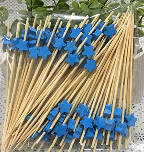 AILEXI Cocktail-Sticks 100 Zählungen Zahnstocher Aus Holz Partyzubehör RÜSchen Fingerfood Obst Sandwich Knabbereien - Blaue Sterne