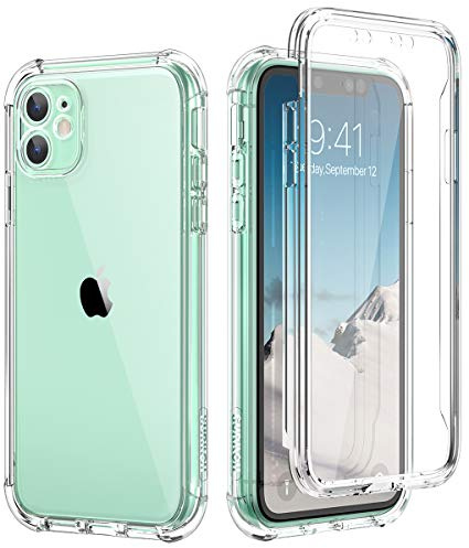 SURITCH Kompatibel mit iPhone 11 Hülle Transparent, 360 Grad Stoßfest Schutzhülle, Durchsichtig Handyhülle Hybrid Rundumschutz mit Displayschutz und Silikon TPU Bumper - Klar