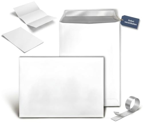 KK Verpackungen Versandtaschen DIN C5 162x229 mm | 100 Stück, Haftklebend ohne Fenster | 90 g/m² Briefumschläge | Weiß