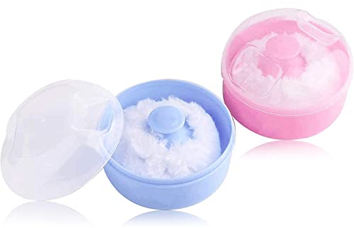 2pcs-Baby Body Cosmetic Powder Puff Kit Sponge Box Case Container(Blue&Pink)