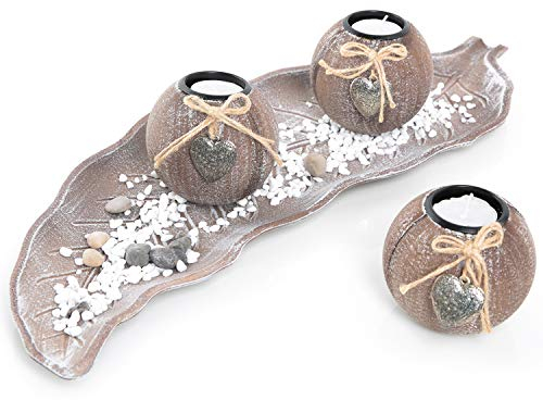 Logbuch-Verlag Dekoschale 51 cm Teelichthalter Teelichter Geburtstag Herzen Deko Geschenkset zum Hinstellen braun Geschenk