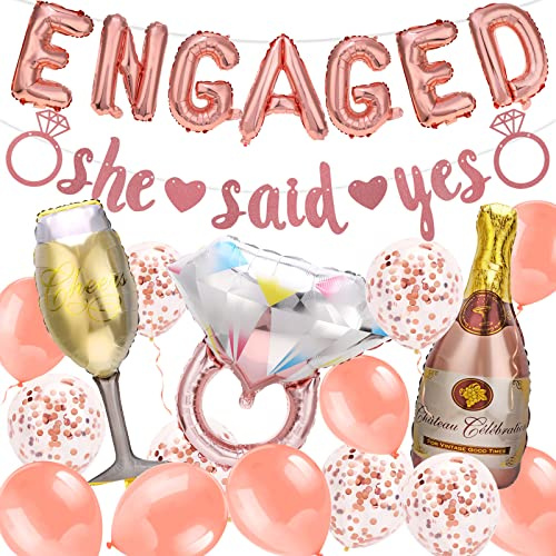 HOWAF Engaged Luftballons Verlobungs Deko, Rosegold Verlobungsballon Luftballons She Said Yes Banner Herzluftballons Geschenk für Verlobung Dekoration Valentinstag