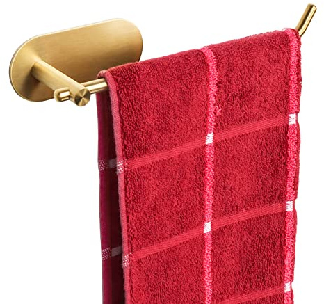 TocTen Hand Towel Holder/Towel Ring, No Drilling Stick on Wall Hand Towel Bar, SUS 304 Stainless Steel Hand Towel Rod, Strong Self Adhesive Hand Towel Rack/Hanger for Bathroom Kitchen (Brushed Gold)