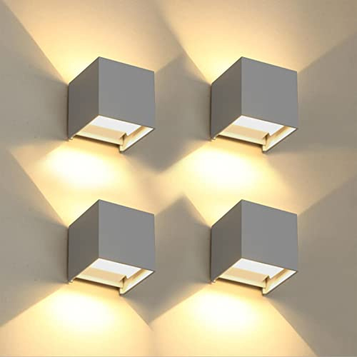 FUPE 4 Pezzi Applique da Parete Esterno/Interno LED Cubo Lampada da Parete Moderne Grigio 6W 3000K Luce Caldo IP65 Impermeabile Applique Esterni Muro Quadrata Angolo del Fascio Regolabile