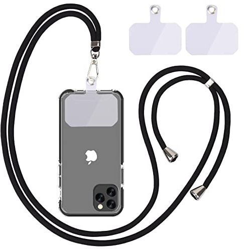 Linkbro Chaîne de téléphone portable universelle - Cordon universel pour téléphone portable à suspendre autour du cou - Avec cordon de téléphone portable - Réglable et amovible - Noir clair
