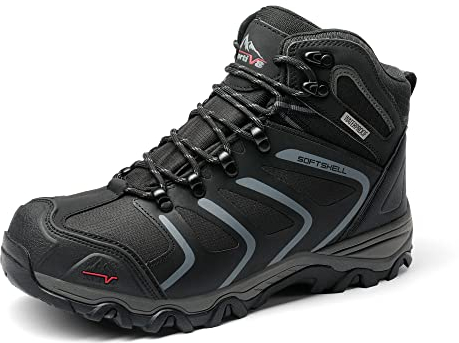 NORTIV 8 utomhusskor för män vandringskängor vandring vandringsskor vattentäta mid klätterskor bergsklättring vandring stövlar Armadillo-serien, Svart mörk grå, 43 EU