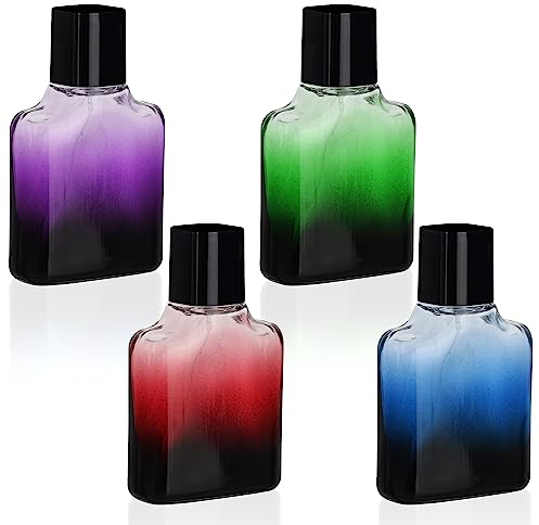 BELLE VOUS 4 tlgs. Set Bunter Parfümflaschen zum Befüllen - 50 ml Durchsichtige Quadratische Glas Parfum Flakon Leer & Nachfüllbar - Parfum Zerstäuber für Unterwegs, Ätherische Öle & Aftershave