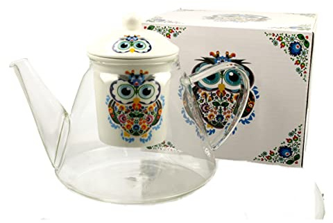 DUO ETNO Teekanne 1200 ml OWL mit Teesieb, Glas - New Bone China Porzellan