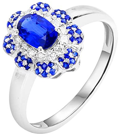 KnSam 18 Karat Au750 Weißgold Partnerringe Frauen, Blau Saphir Pärchen Ringe 0.74ct Blumen 750 Weißgold Diamantring mit Diamant Echtgold Schmuck, Gr.66 (21.0)