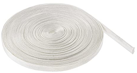 Rebower Guaina fibre Vetro Cavo Isolato Protezione Tubo [per Applicazioni Ad Alta Temperatura] - 32.8Piedi-7mm / Bianco