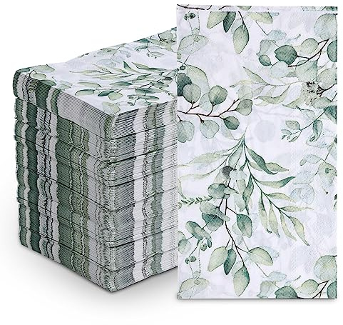 100Pcs Disposable Greenery Guest Napkins Paper Disposable Hand Towels Green Leaves Decorative Paper Dinner Hand Napkin for Bathroom Baby Shower Party Supplies Table Decor