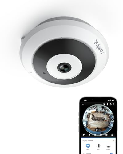 Reolink 2K+ Telecamera WiFi Interno con Panorama a 360°, Telecamera Fisheye Wi-Fi 2.4/5GHz, Rilevamento Umano Intelligente, Audio a due vie, Visione notturna IR, Slot per Schede microSD, FE-W Bianco