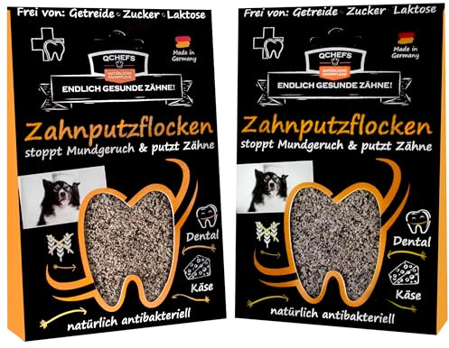 QCHEFS 2er Pack Zahnputzflocken für Hunde - 1 Monat Zahnpflege Hund, ohne Dentalspray für Hunde