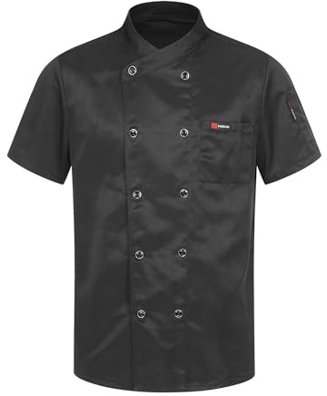 dPois Camisa de Cocinero Camiseta Manga Corta Unisexo Hombre Mujer Chaqueta Chef Escudo Cocina Uniforme Ropa de Trabajo Cocina Hotel Restaurante Manga corta negra F M