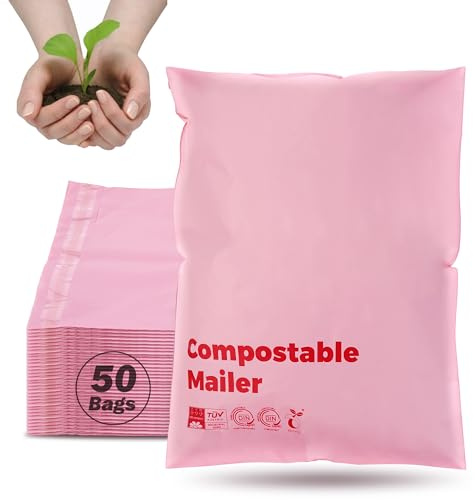 JENCENBIO enveloppe compostable expedition, emballage colis vetement, pochette envoie, Autoadhésive sachet Colis, Rose(26 x 38 cm) 50Pcs
